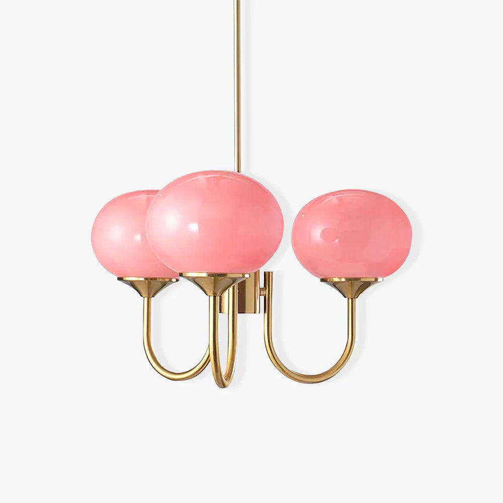 SolaraLuxe Gold Finish Chandelier With Pink Glass Shades
