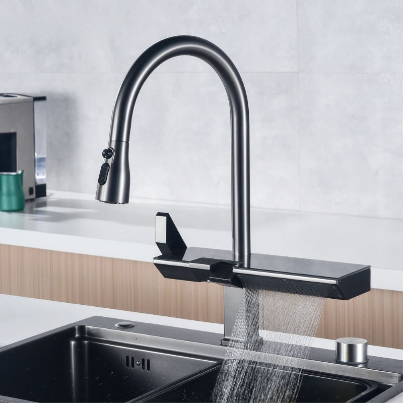 Ravelle Digital Kitchen Faucet in Black and Rose Gold