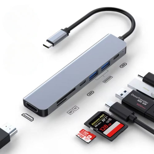 Quorix Hab USB-C 7-dalam-1 untuk MacBook dengan HDMI, Slot Kad SD, Port USB