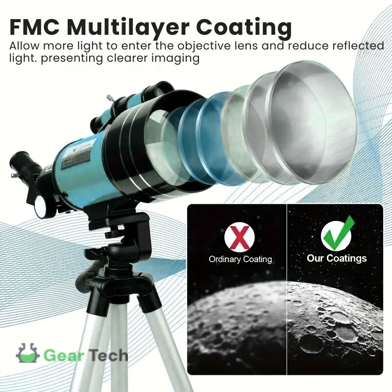 Professional Astronomical Telescope 70mm Aperture, 300mm Focal Length With Easy Setup For Stargazing And Nature
