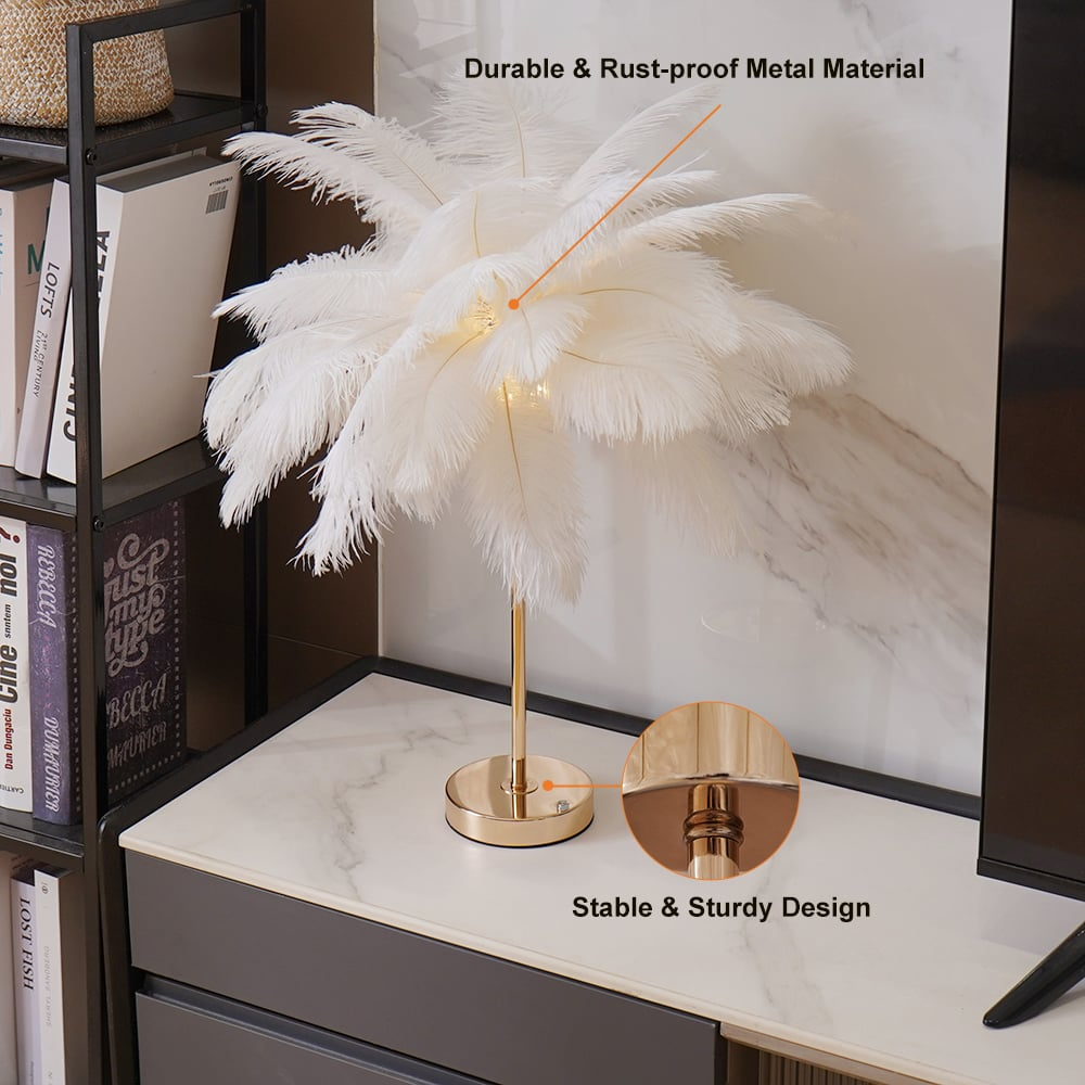 Lampe de table luxueuse Nyra Glow Plume dorée Art déco or