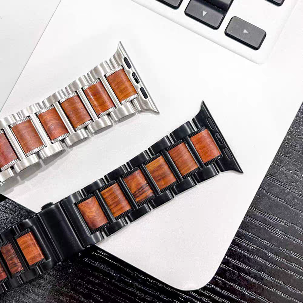 Röd sandelträ- och metallarmband, naturlig design