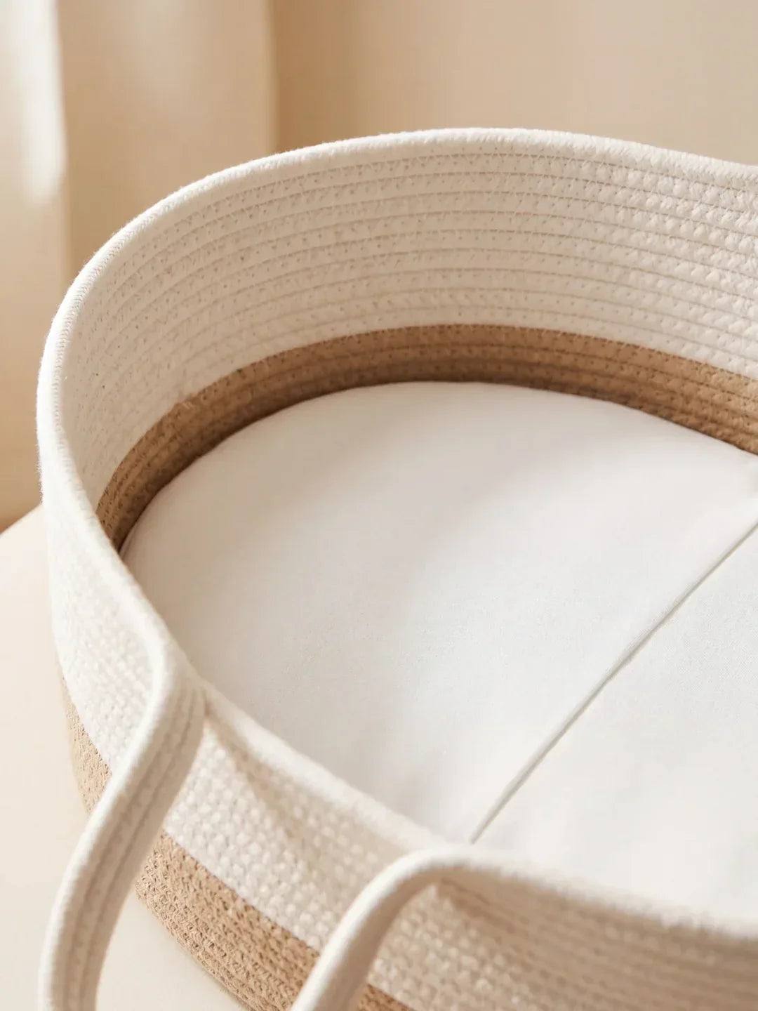 Two-Tone Cotton Rope Changing Basket With Integrated Handles