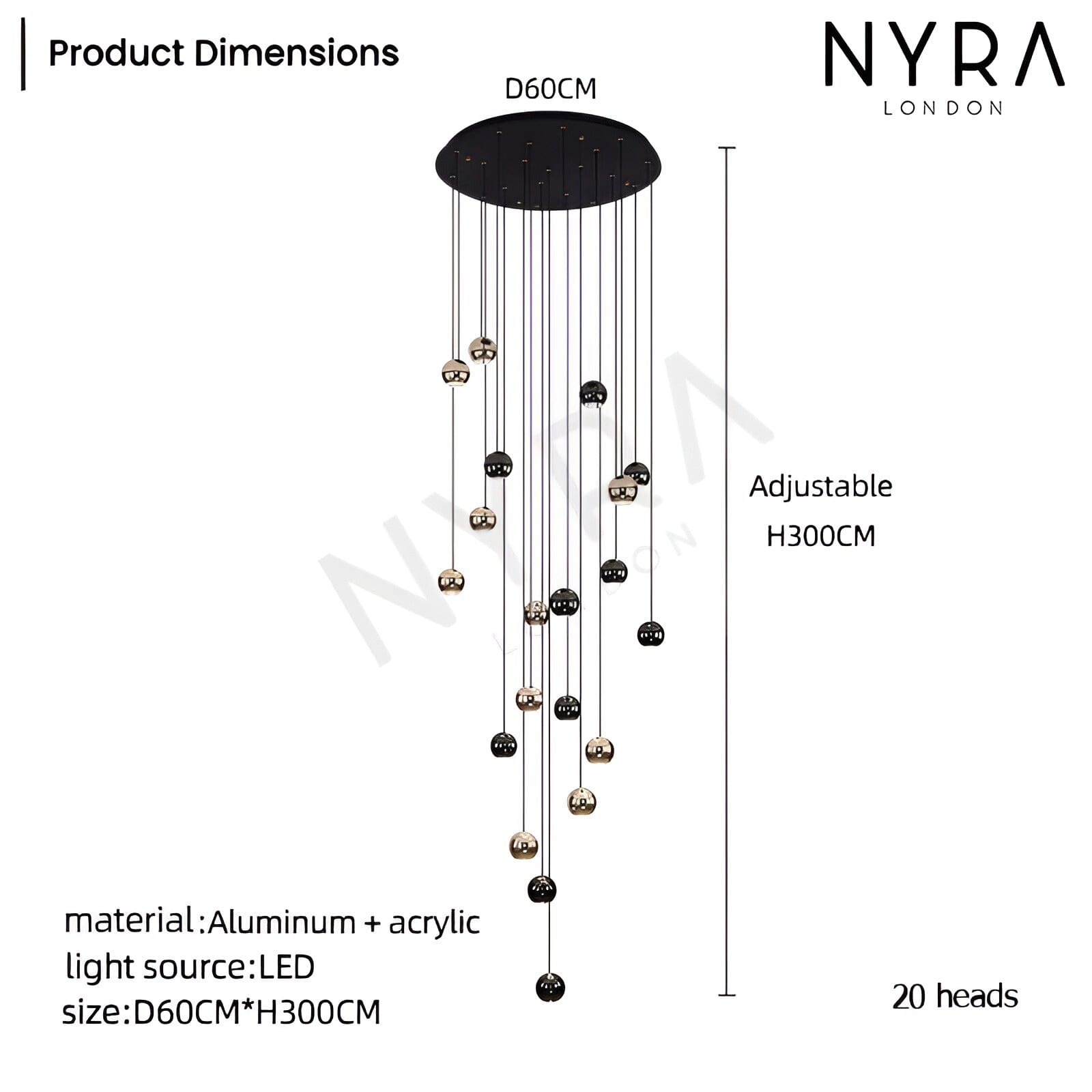 Avella Dråbeformet Glas Lysekrone