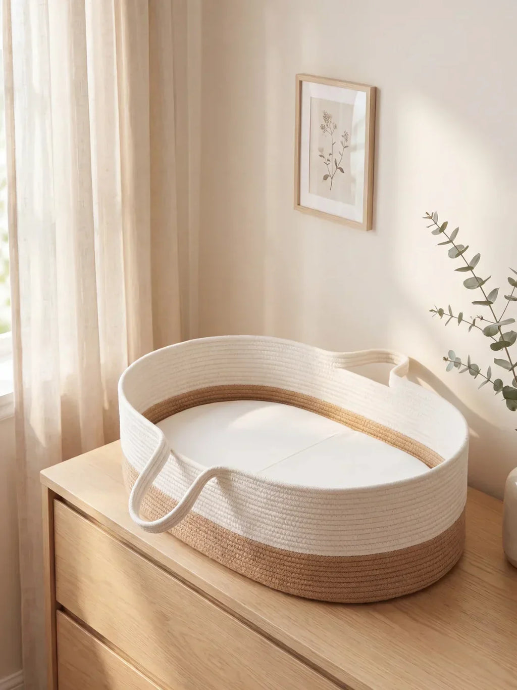 Two-Tone Cotton Rope Changing Basket With Integrated Handles