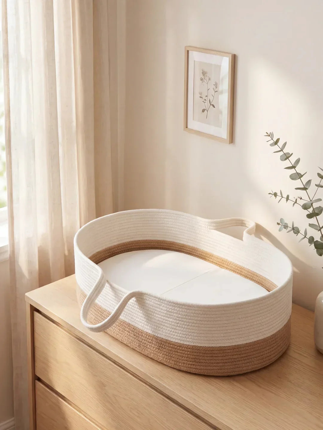 Two-Tone Cotton Rope Changing Basket With Integrated Handles