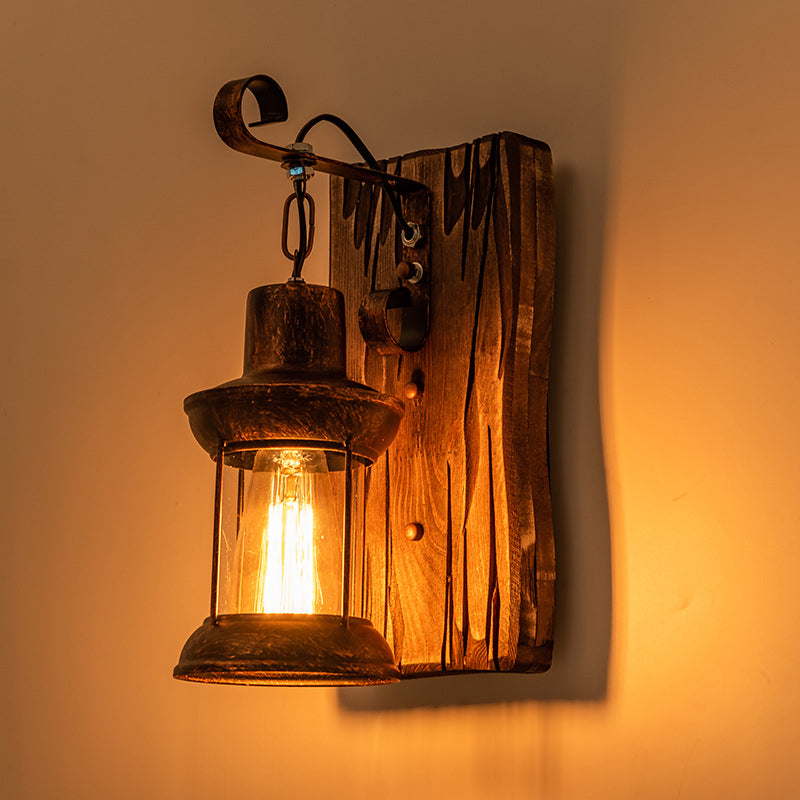 Industrial Lantern Wall Mount Light 1-Light Iron Wall Light with Clear Glass Shade for Restaurant
