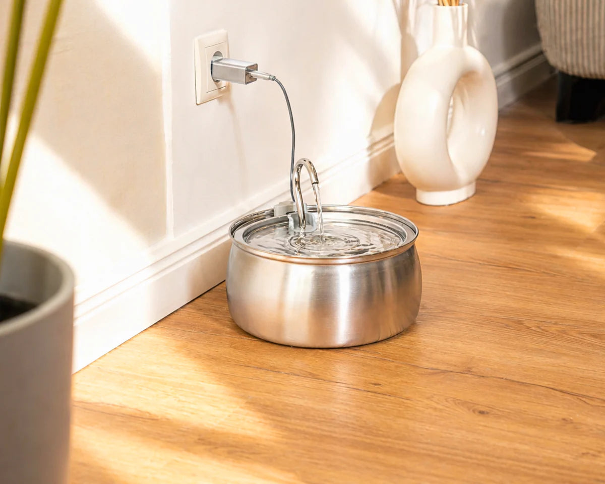 Fontaine à eau pour chat en acier inoxydable avec pompe silencieuse et filtre multi-étapes pour une hydratation quotidienne