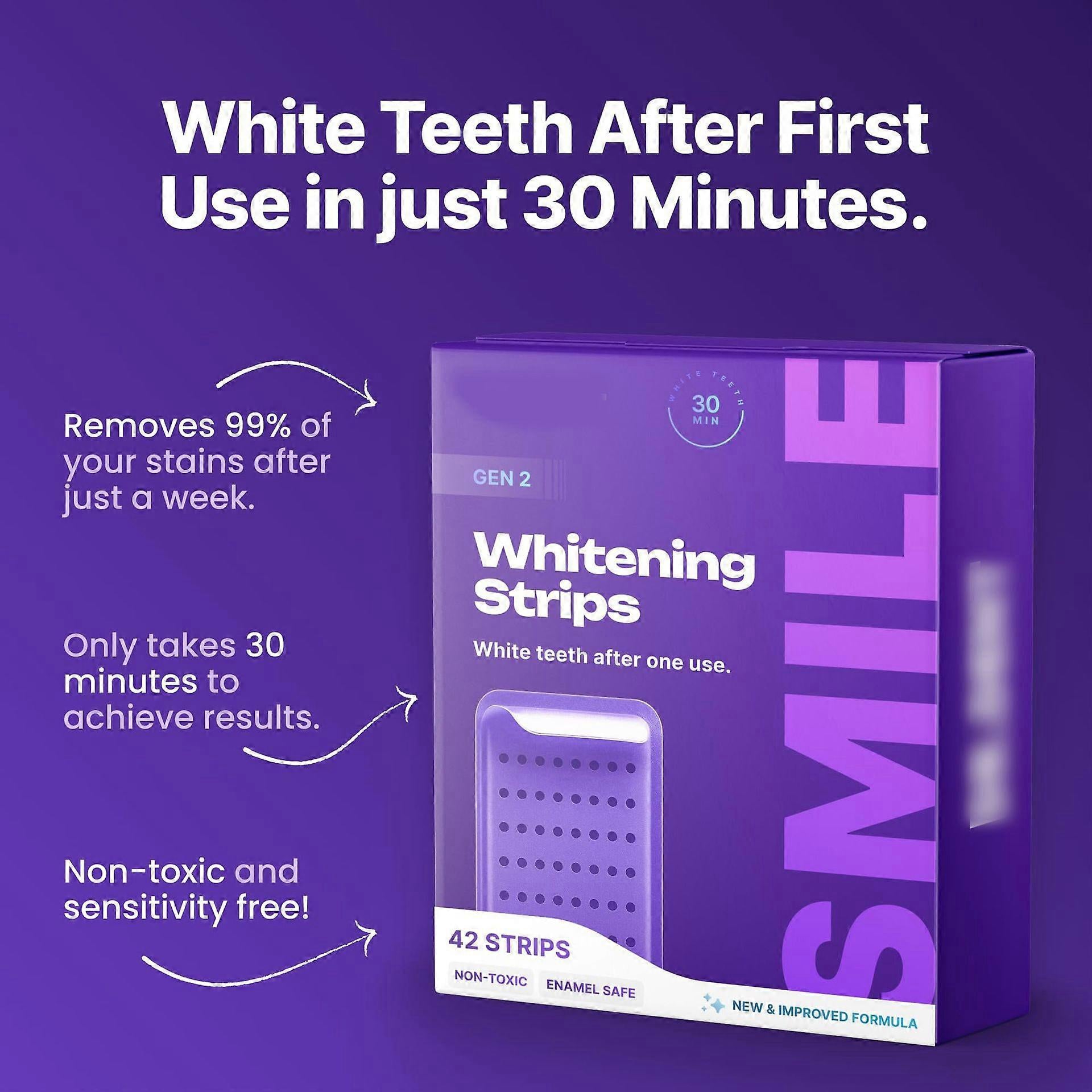 V34 Purple Whitening Strips With PAP Plus For Instant Color Correction