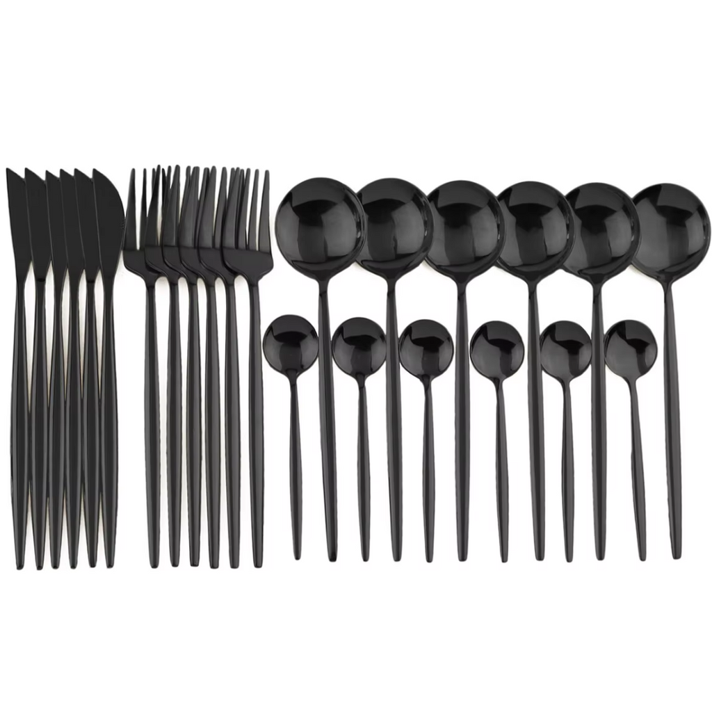 Luxury 24-Piece Black Cutlery Set – Stainless Steel & Dishwasher Safe
