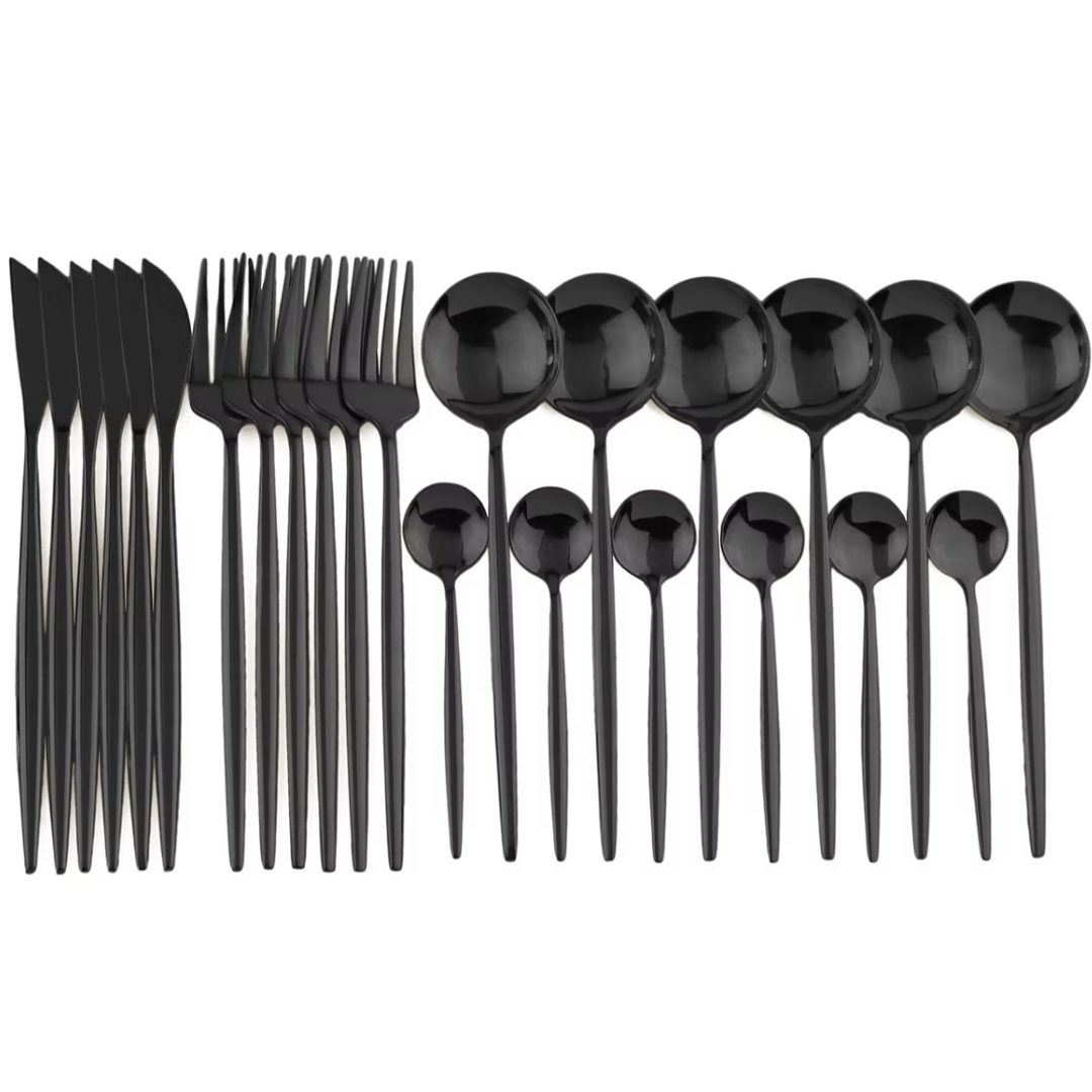Luxury 24-Piece Black Cutlery Set – Stainless Steel & Dishwasher Safe