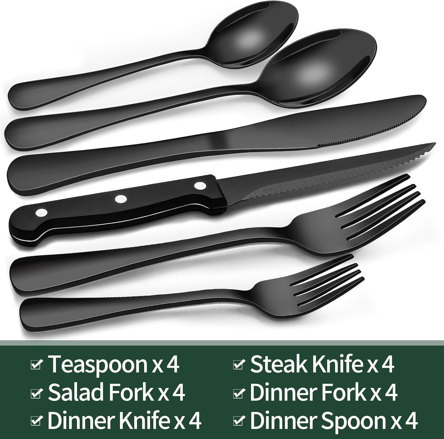 Luxury 24-Piece Black Cutlery Set – Stainless Steel & Dishwasher Safe