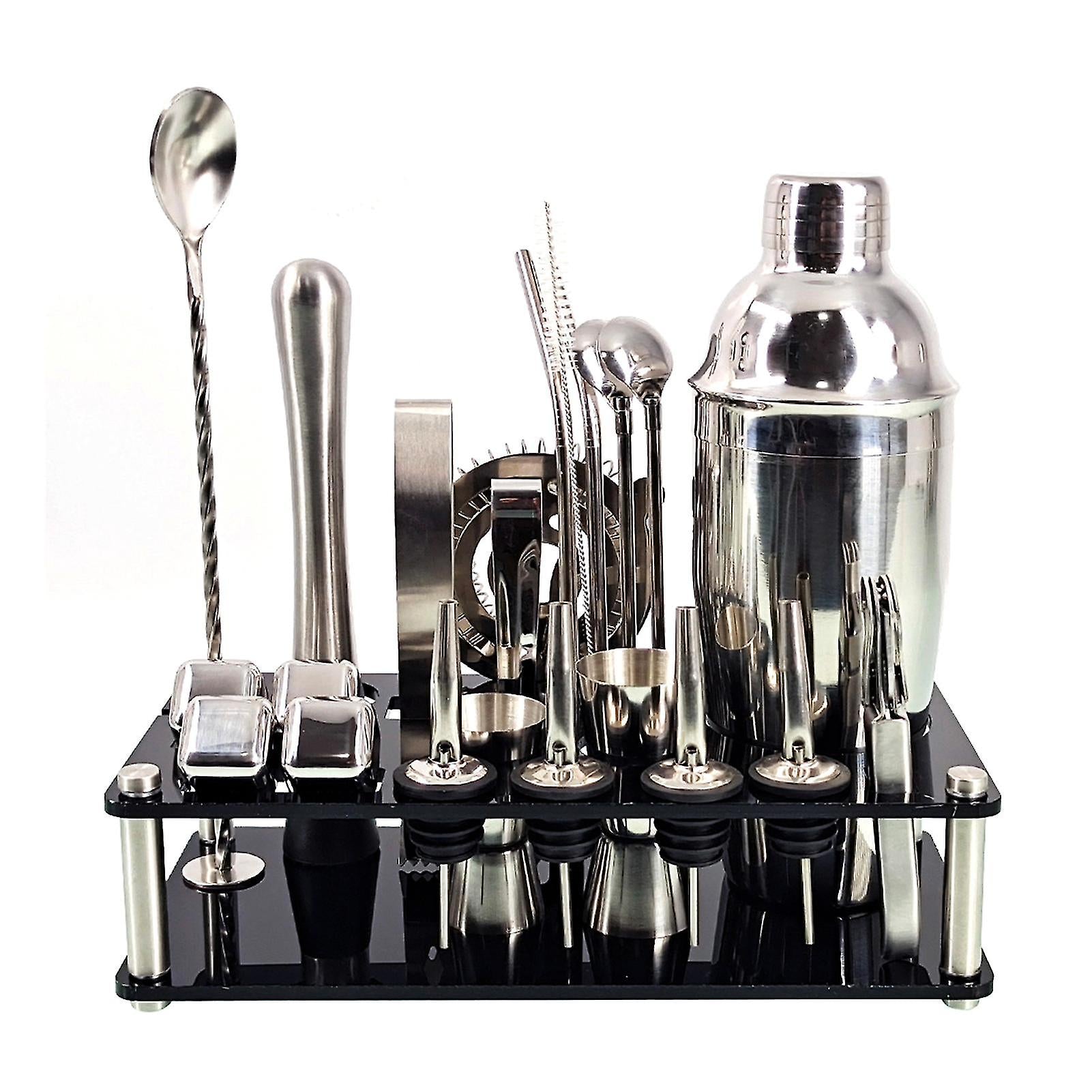 Set da bar professionale con shaker in acciaio inox e supporto per bartender casalinghi
