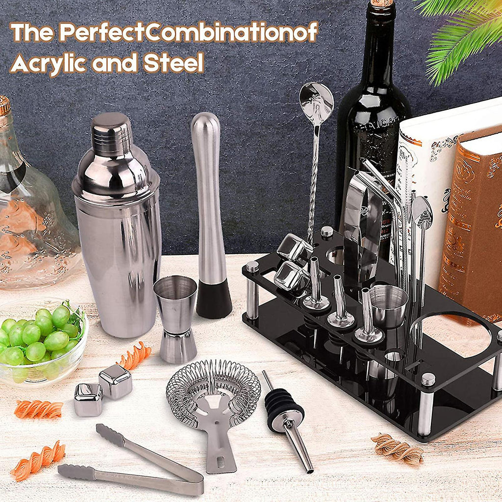 Set da bar professionale con shaker in acciaio inox e supporto per bartender casalinghi