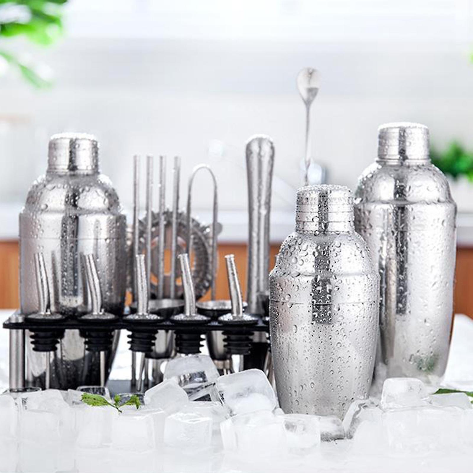 Set da bar professionale con shaker in acciaio inox e supporto per bartender casalinghi
