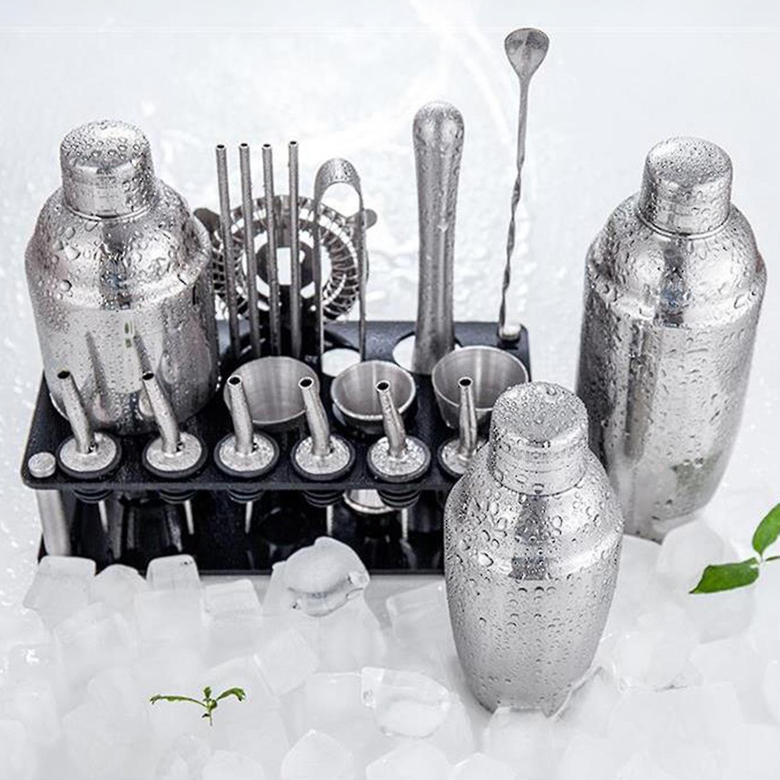 Set da bar professionale con shaker in acciaio inox e supporto per bartender casalinghi