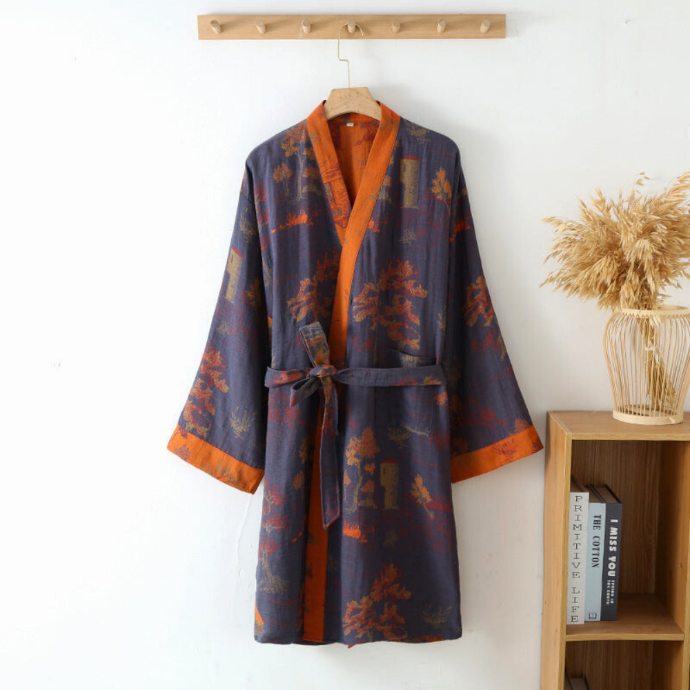 Kimono da Soggiorno in Cotone Puro Eleganza Rustica per Donna
