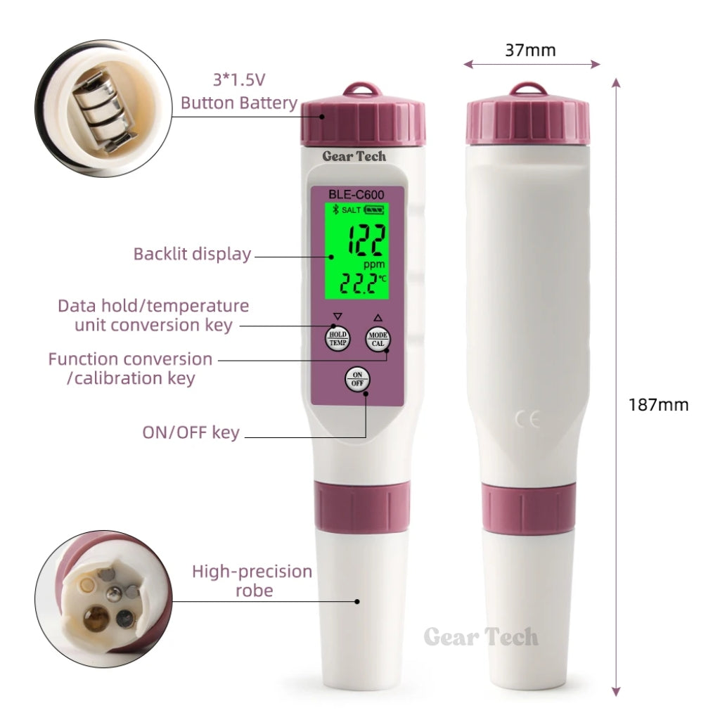 Tester digital AquaSense 7-în-1 pentru piscină, pentru pH și clor