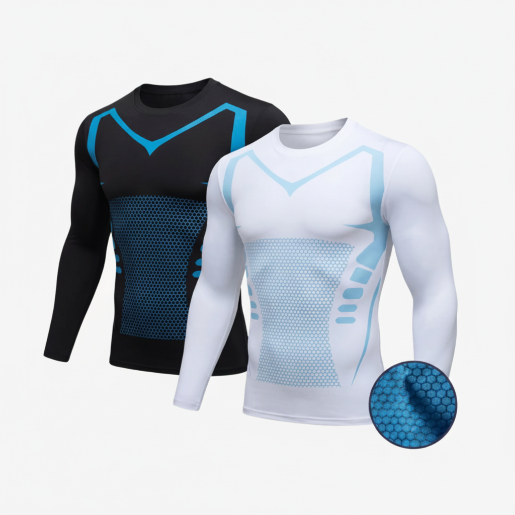 Chemise de compression ionique longue pour homme, offrant un soutien complet du torse et une confiance quotidienne