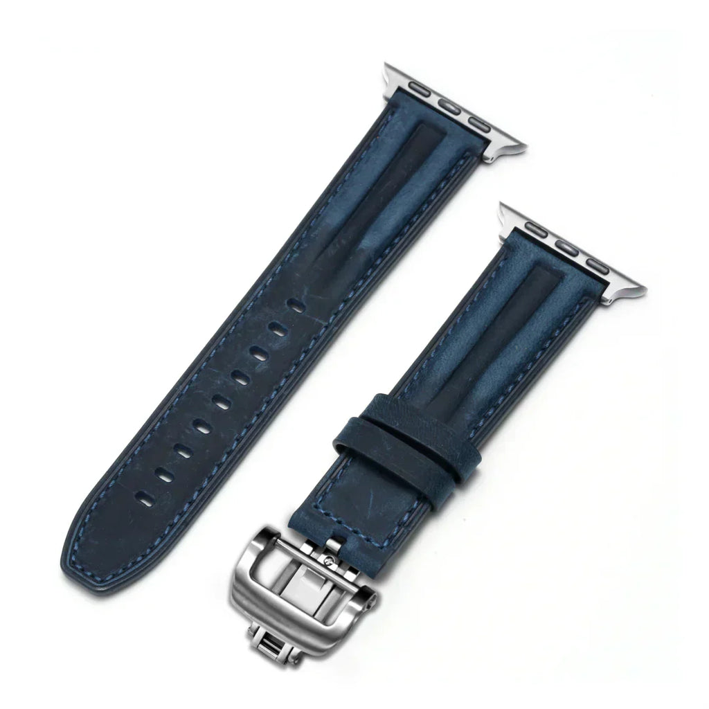 Marvelle | Lyxigt räfflat läderarmband med fjärilsspänne för Apple Watch | Petprovac