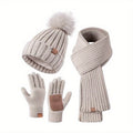 3-in-1 Knitted Winter Set with Hat, Scarf, and Touchscreen Gloves