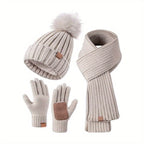 3-in-1 Knitted Winter Set with Hat, Scarf, and Touchscreen Gloves