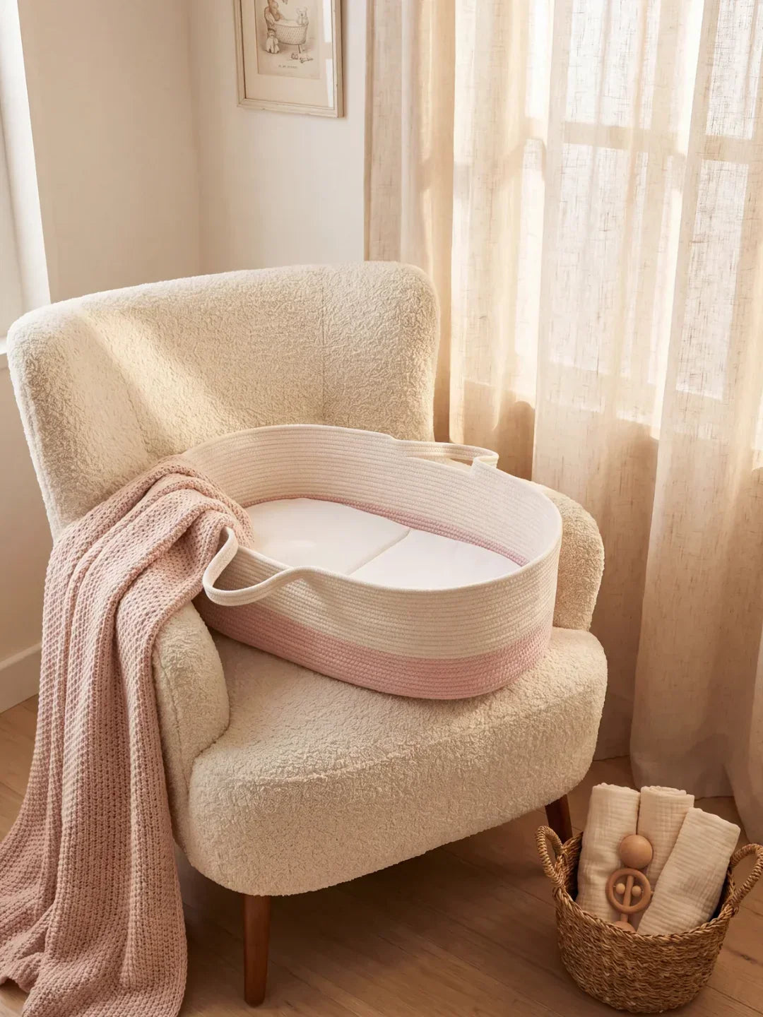 Two-Tone Cotton Rope Changing Basket With Integrated Handles