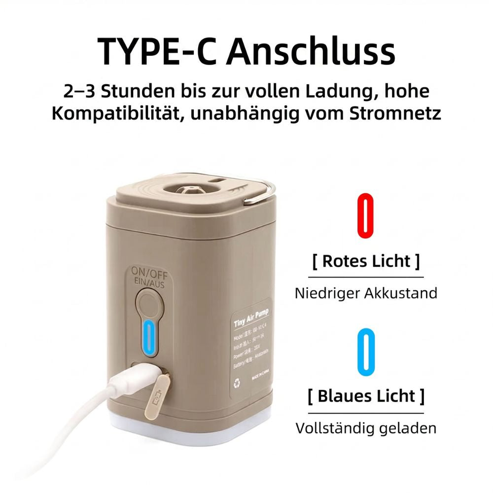 Kompakt USB-uppladdningsbar luftpump med 2-i-1 funktion för uppblåsning och tömning