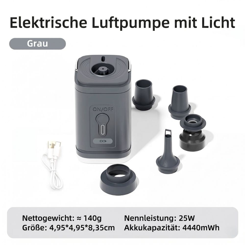 Kompakt USB-uppladdningsbar luftpump med 2-i-1 funktion för uppblåsning och tömning
