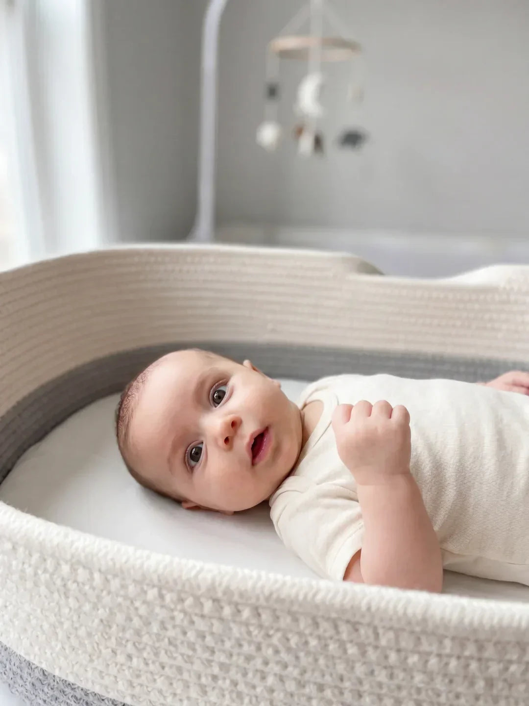 Two-Tone Cotton Rope Changing Basket With Integrated Handles