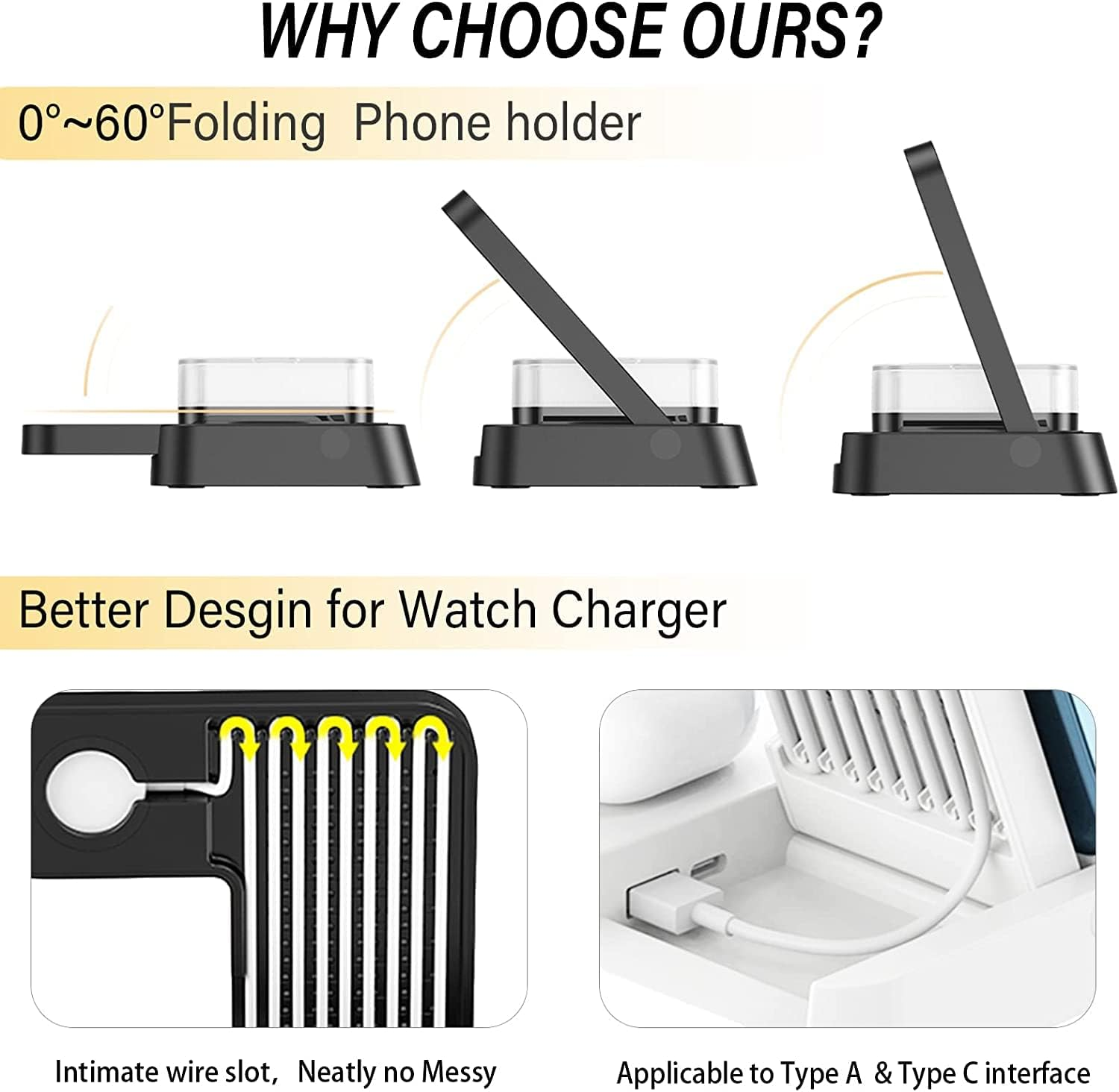 NovaCharge 5-i-1 Dock Trådløs Opladning Ur Lampe Hub