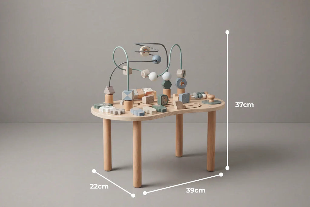 Tavolo da gioco in legno con attività multiple per bambini piccoli, per un’esplorazione creativa | petprovac