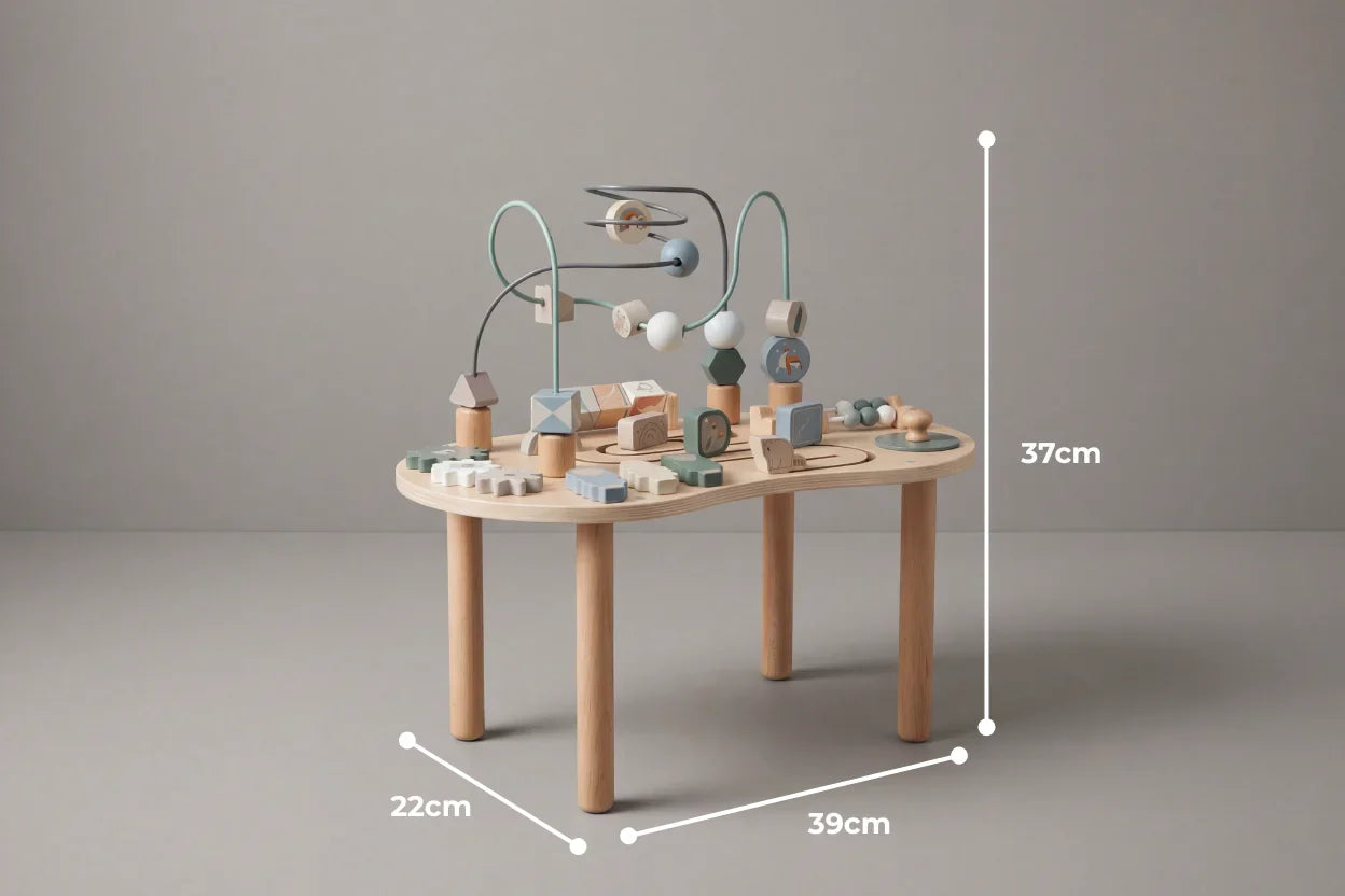 Tavolo da gioco in legno con attività multiple per bambini piccoli, per un’esplorazione creativa | petprovac