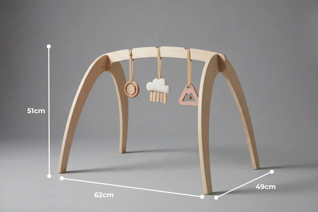 Wooden Play Arch with 3 Hanging Toys – Sensory Gym for Baby