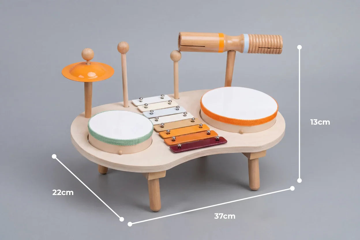 Musiktisch aus Holz zum Lernen und Spielen mit fünf Instrumenten | petprovac