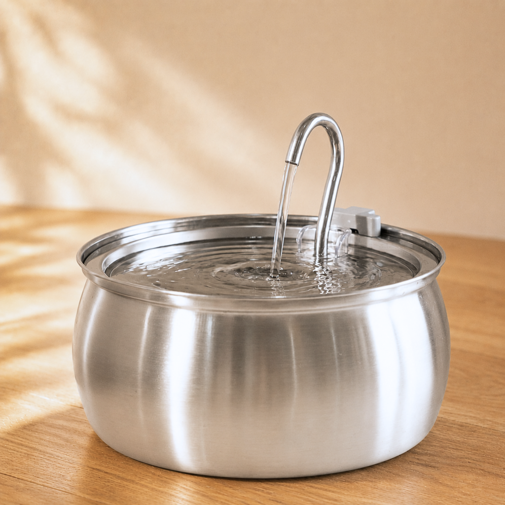Fontaine à eau pour chat en acier inoxydable avec pompe silencieuse et filtre multi-étapes pour une hydratation quotidienne