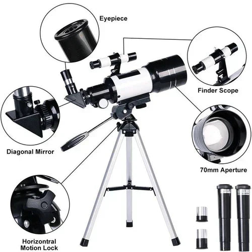 Professional Astronomical Telescope 70mm Aperture, 300mm Focal Length With Easy Setup For Stargazing And Nature