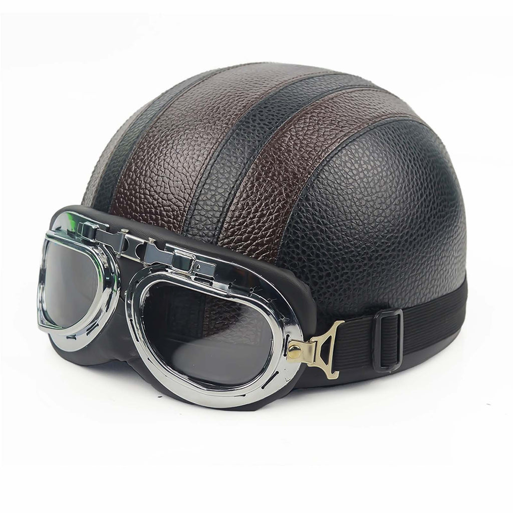 Topi Keledar Separuh Berkilat Vintage Penunggang Harley Dengan Gesper Lepas Pantas