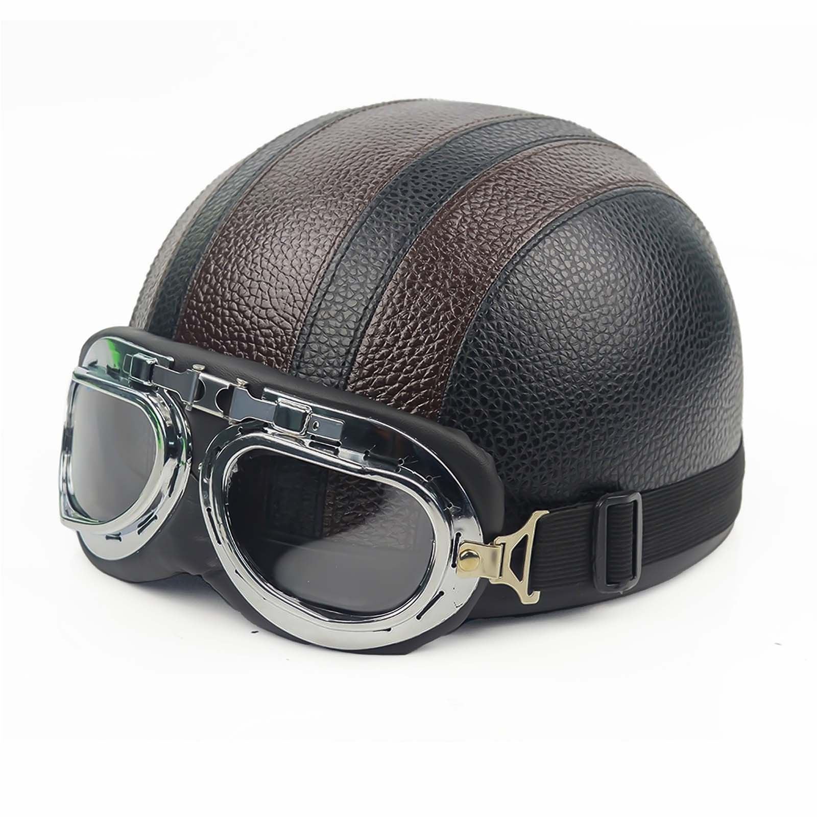 Topi Keledar Separuh Berkilat Vintage Penunggang Harley Dengan Gesper Lepas Pantas