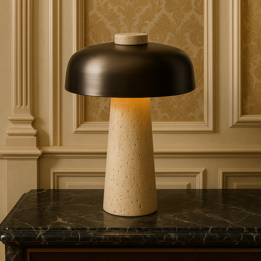 Lampe de table champignon avec socle en pierre, lumière décorative moderne