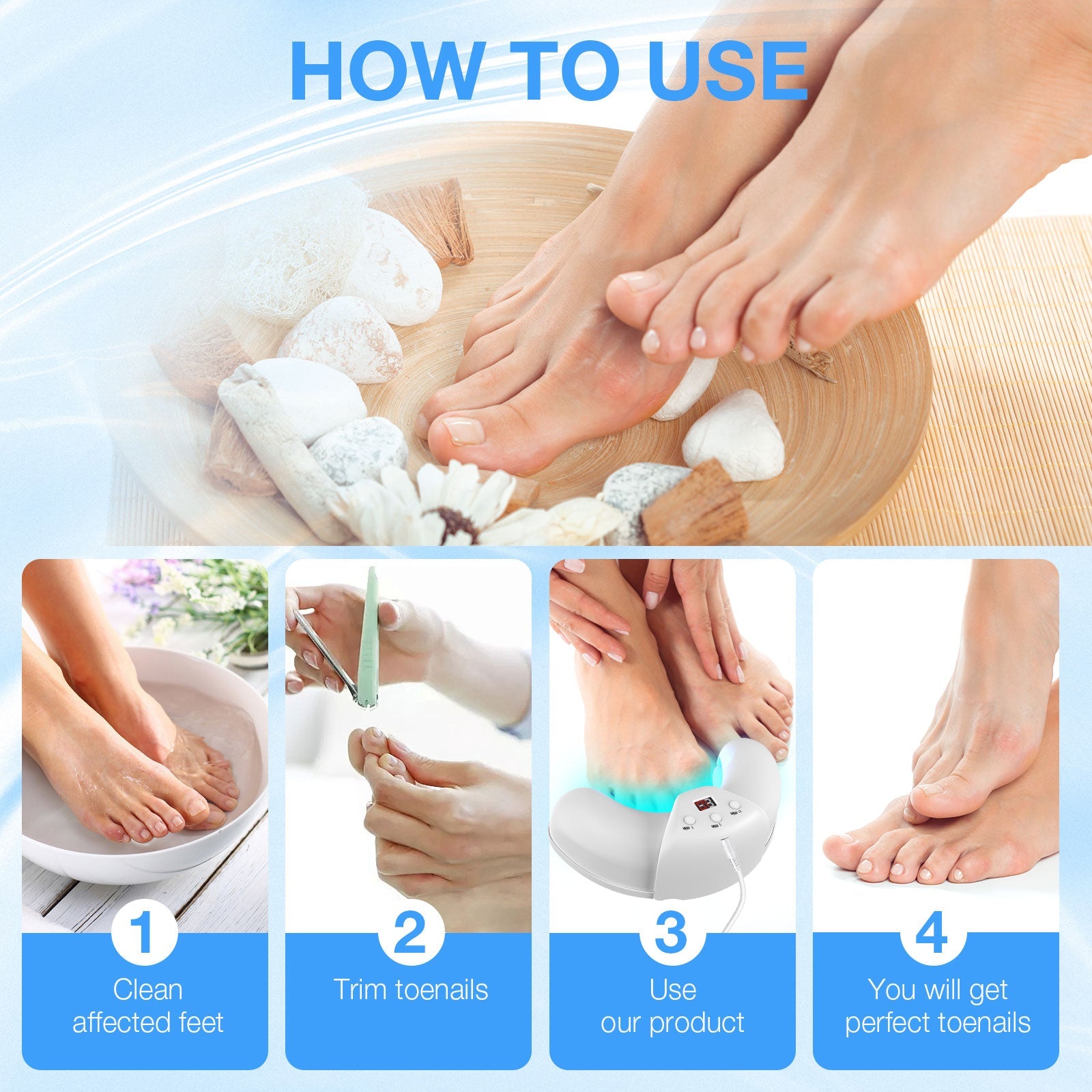 LED Nail Care Device With Blue And Infrared Light For Hands And Feet