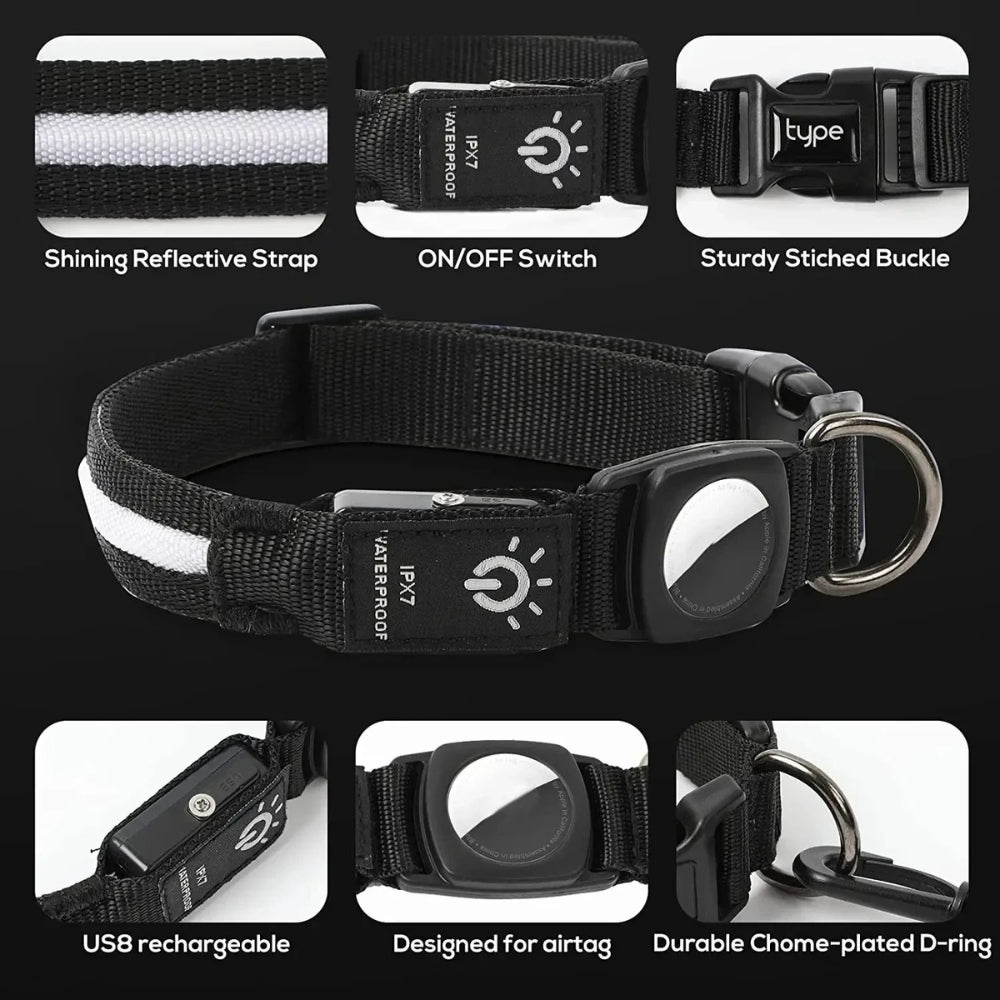 Collar impermeable LED LumaPaw con ranura para rastreador para perros