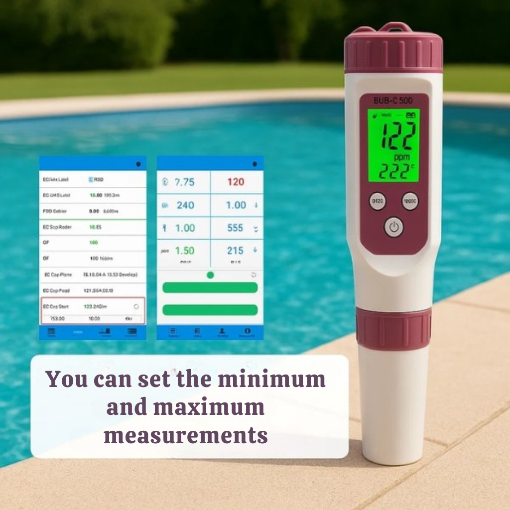 Tester digital AquaSense 7-în-1 pentru piscină, pentru pH și clor