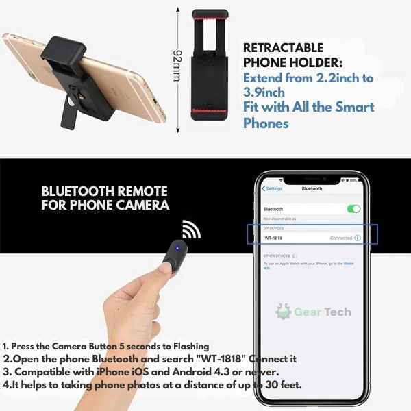 3'ü 1 Arada Bluetooth Teleskopik Telefon Tripodu Uzaktan Kumandalı Selfie Standı