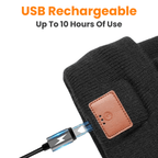 Topi beanie LED dengan lampu kepala terbina dalam dan lampu boleh dicas semula melalui USB-C