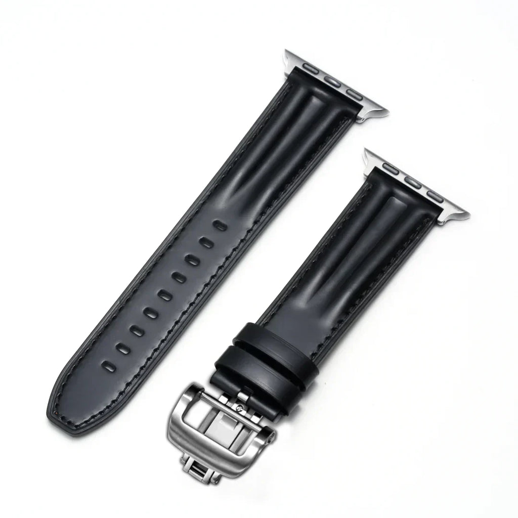 Marvelle | Lyxigt räfflat läderarmband med fjärilsspänne för Apple Watch | Petprovac