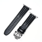 Marvelle | Lyxigt räfflat läderarmband med fjärilsspänne för Apple Watch | Petprovac