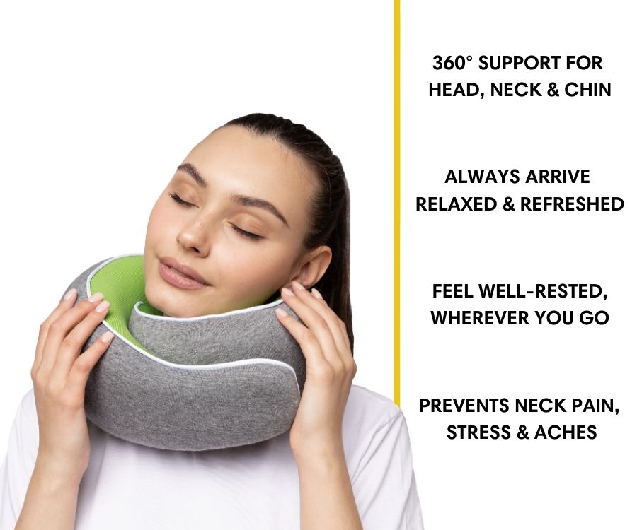 Memory Foam Travel Neck Pillow for Long Flights, Road Trips and Everyday Commutes