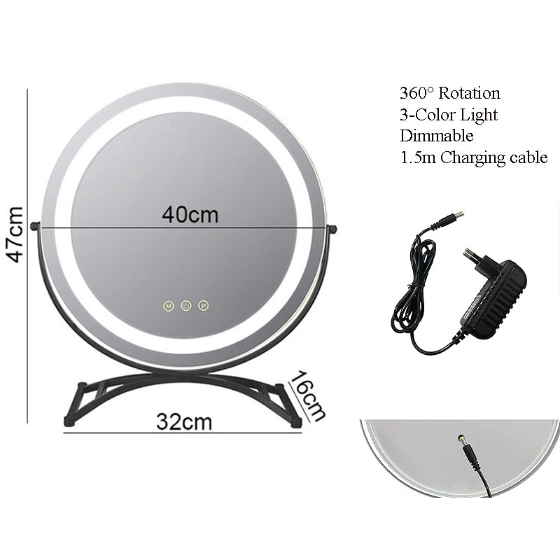 Vanity Mirror With Dimmable LED Light And 360 Degree Rotation, Touch Control