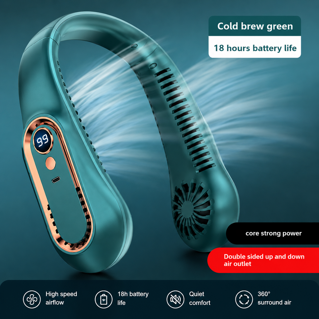 SoftCool Lightweight Wearable Neck Fan With Quiet Rechargeable Cooling
